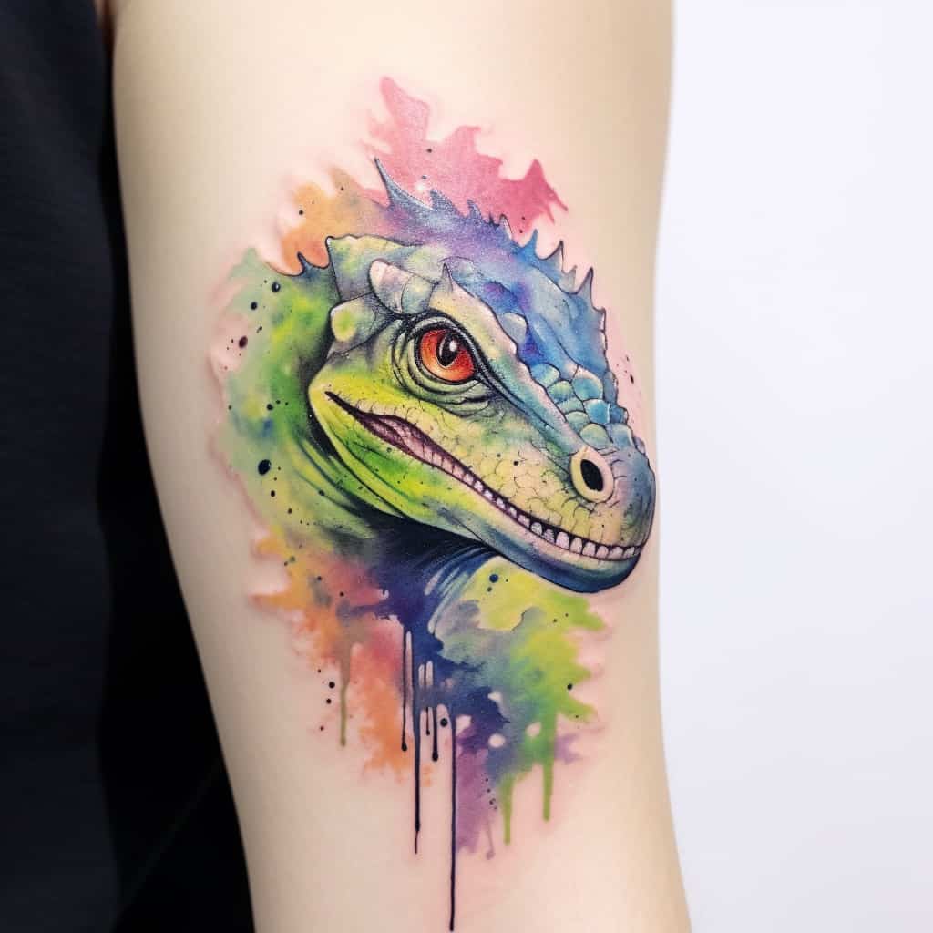 watercolor dinosaur tattoo