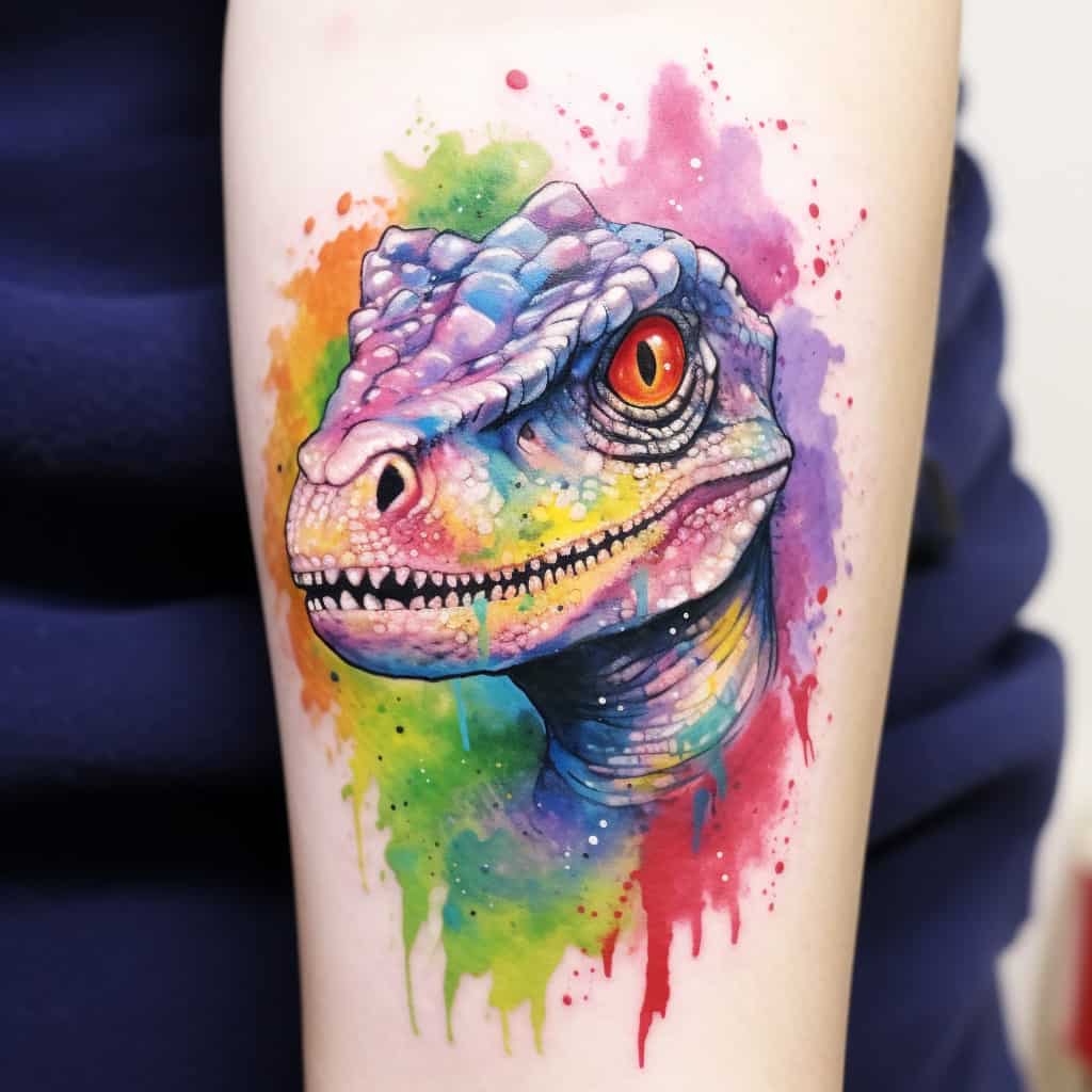 watercolor dinosaur tattoo