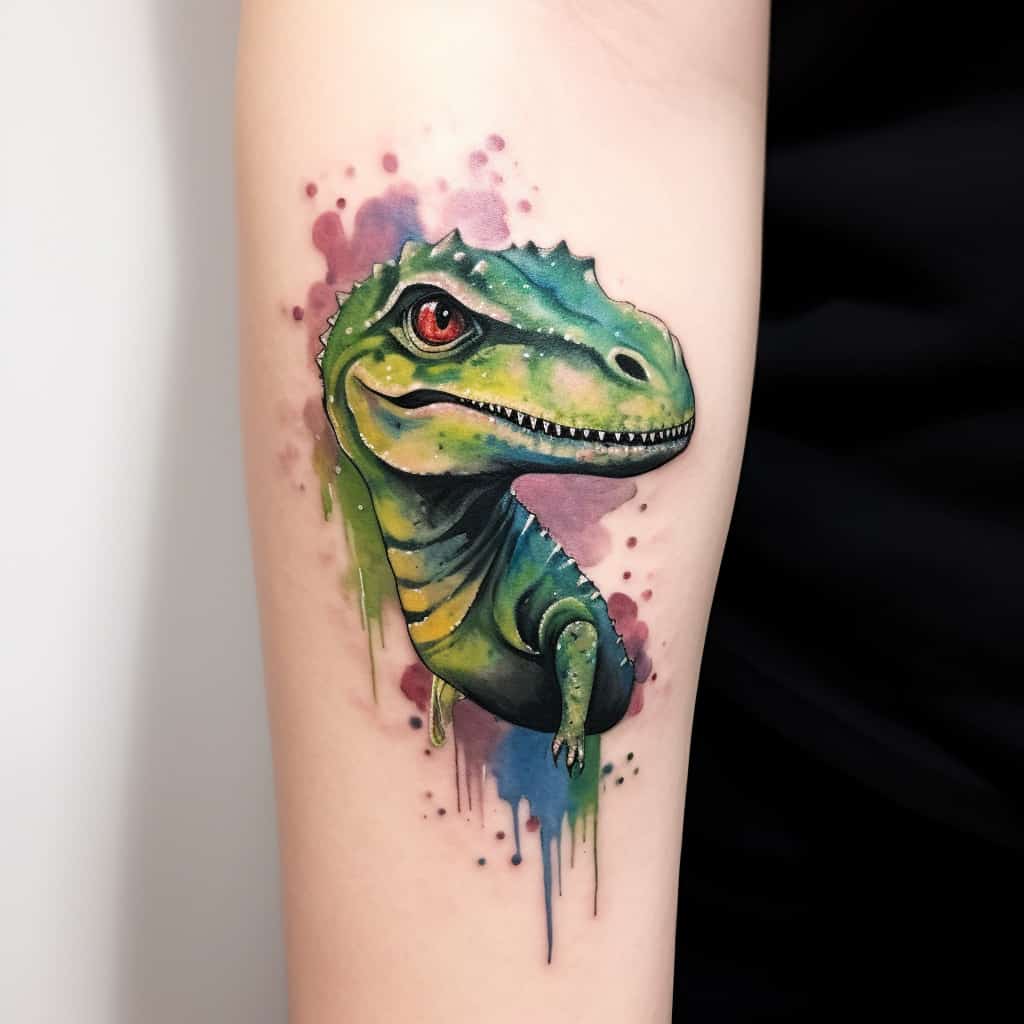 watercolor dinosaur tattoo