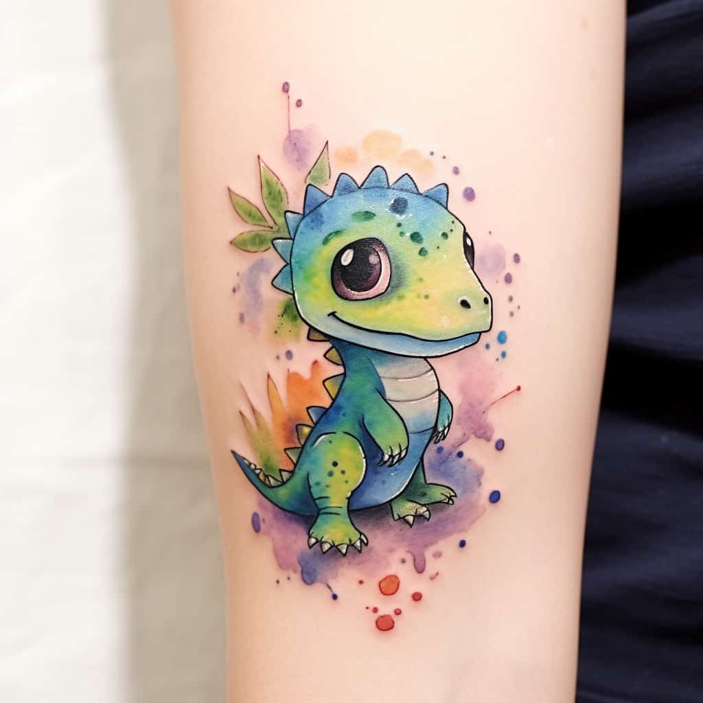 watercolor dinosaur tattoo